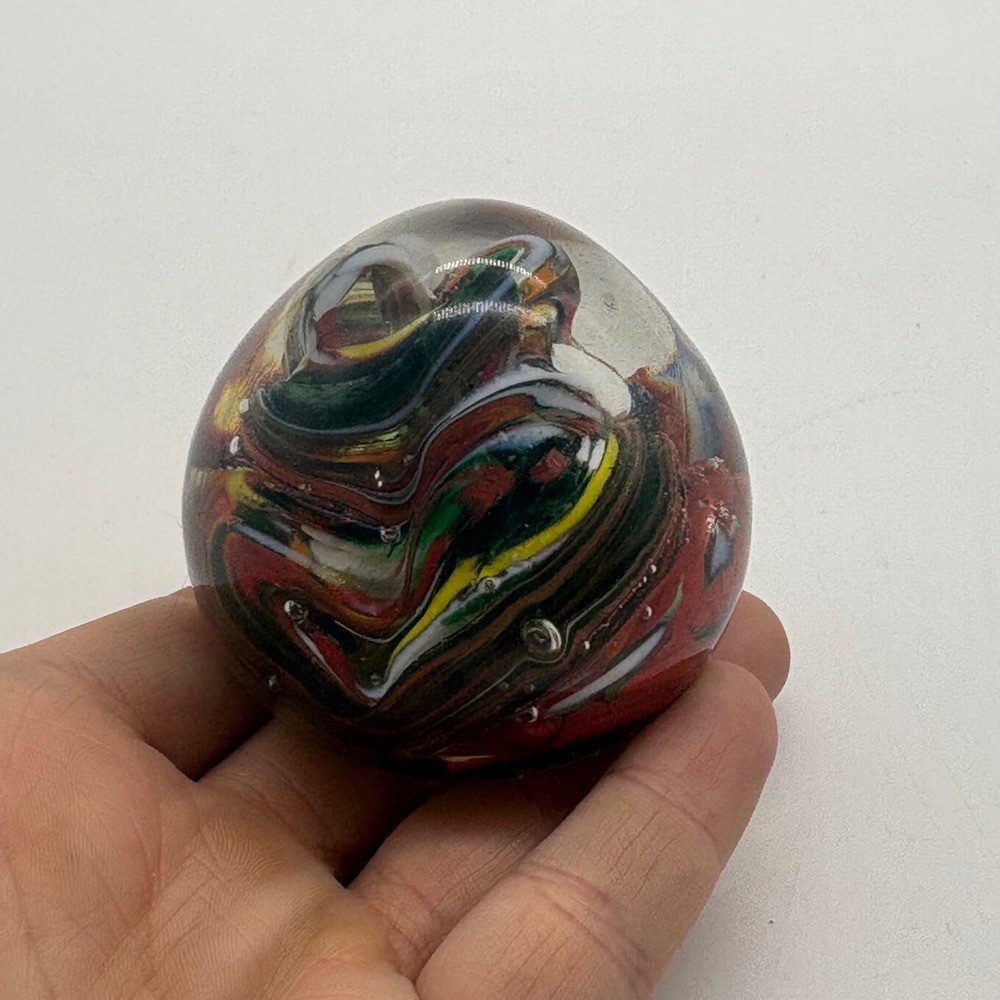 Hand Blown Glass Paperweight Multicolor Ribbon Swirl Controlled Bubbles India